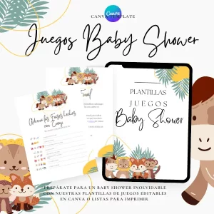 Animales de la selva Plantillas 21 juegos para baby shower