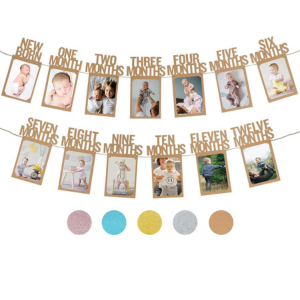 PartyHooman 1st Birthday Photo Banner for Baby from Newborn to 12 Months