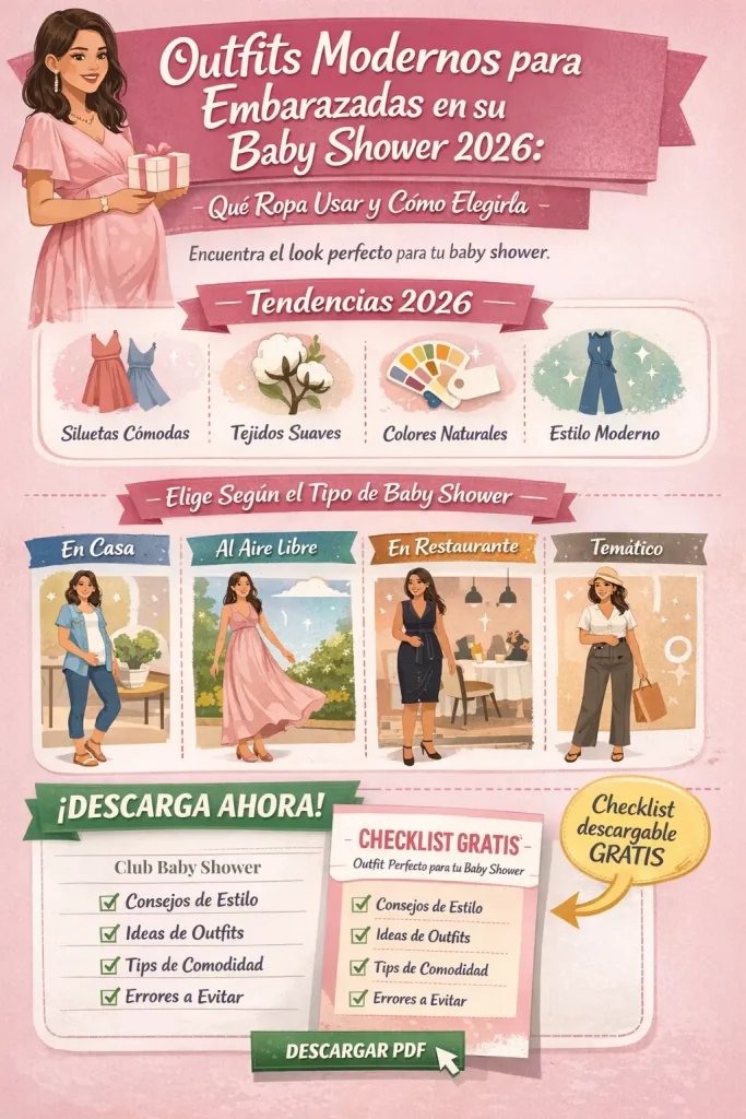 Infografia outfits-baby-shower-embarazada 2026