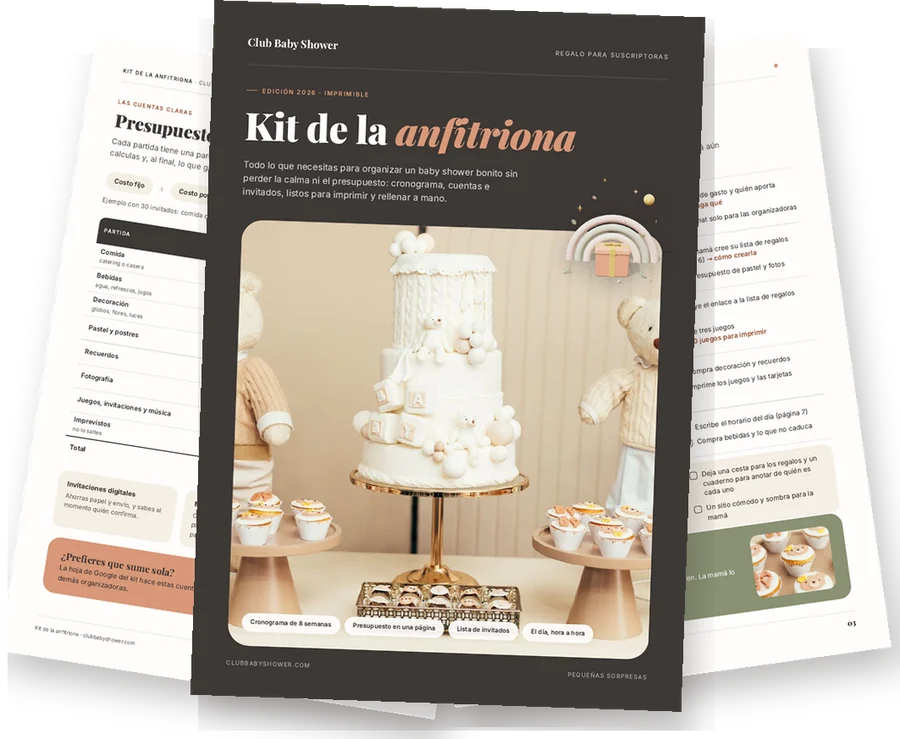 Páginas del Kit de la anfitriona: portada, presupuesto y cronograma